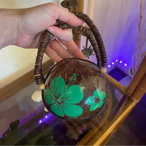 90s Hawaiian Coconut Purse Mini Handbag Clutch Puka Shell - Picture 3 of 9